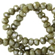 Faceted glass beads 3x2mm disc Military green-pearl shine coating